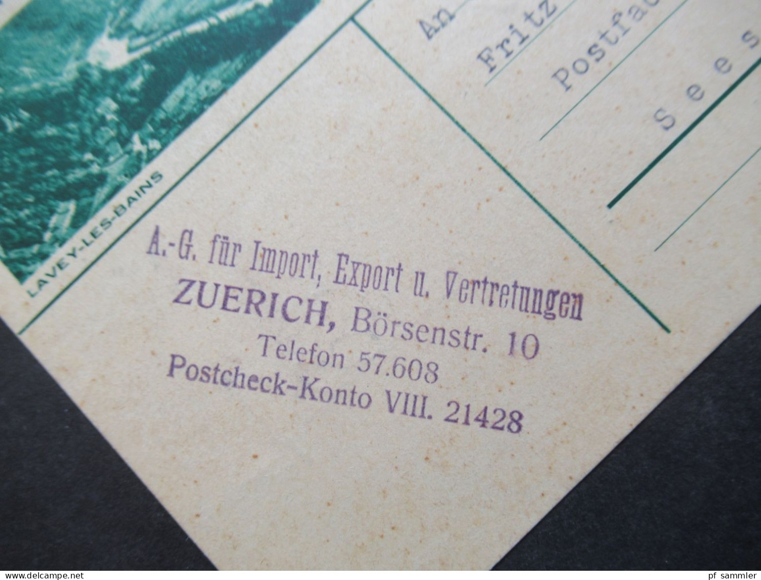 Schweiz 1933 Bildganzsache Lavey Les Bains Mit Zusatzfrankatur Tell. Abs. Stempel AG Für Import, Export U. Vertretungen - Ganzsachen