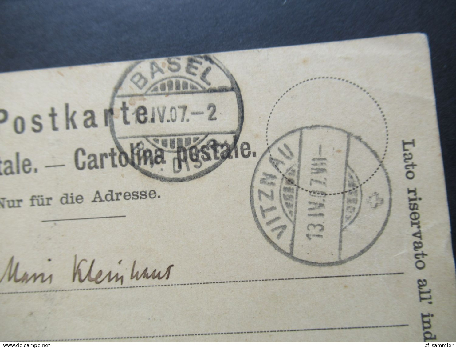 Schweiz 1907 Ganzsache Postkarte Stempel Vitznau Nach Basel Absender Stp. Vitznauer Hof - Postwaardestukken