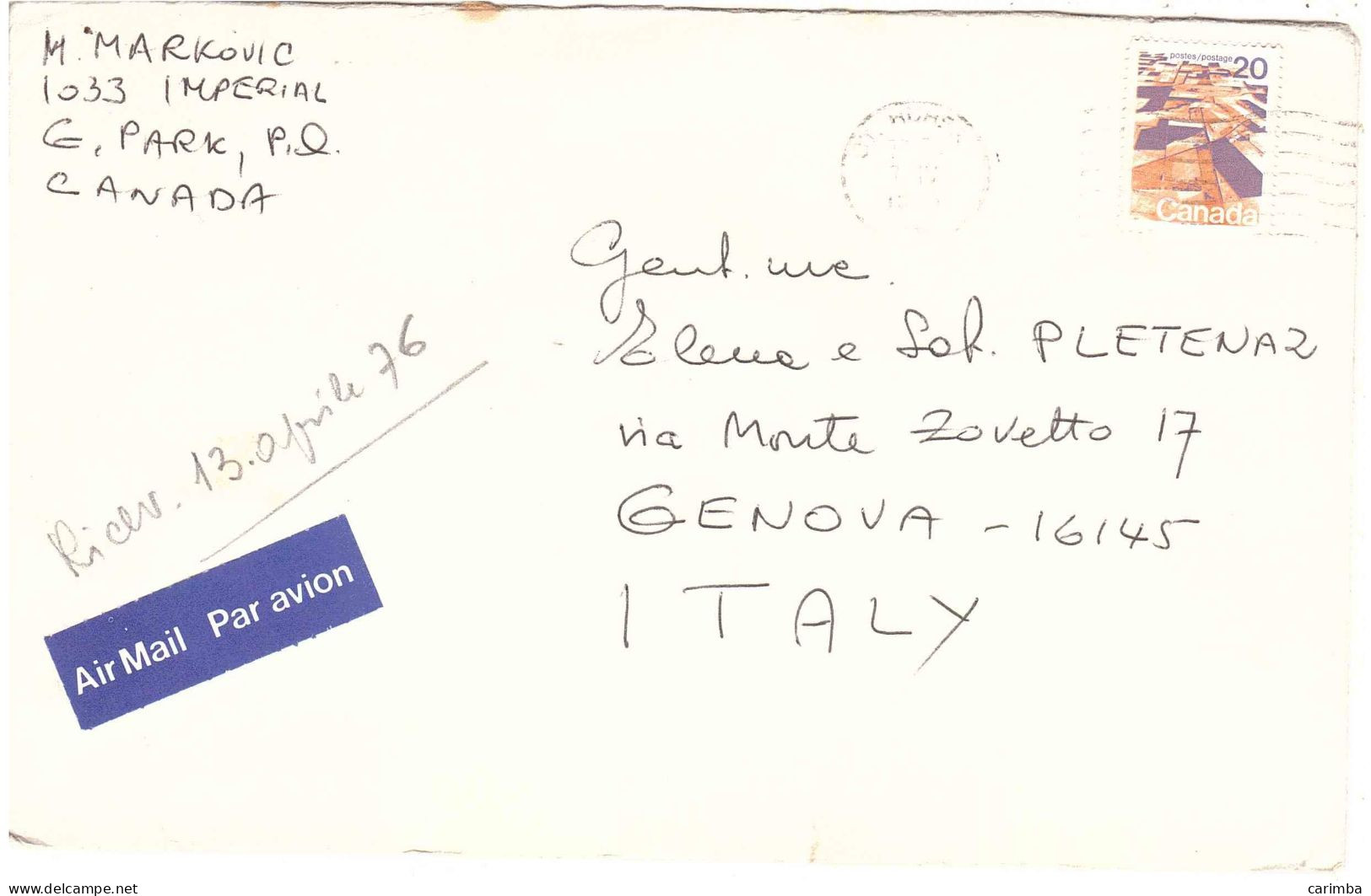 LETTERA PER ITALIA - Storia Postale