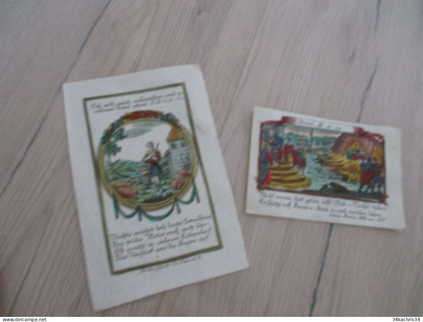 X2 Gravures Originales Ré Aquarellées  XVIIIème En Allemand Anciens - Andachtsbilder