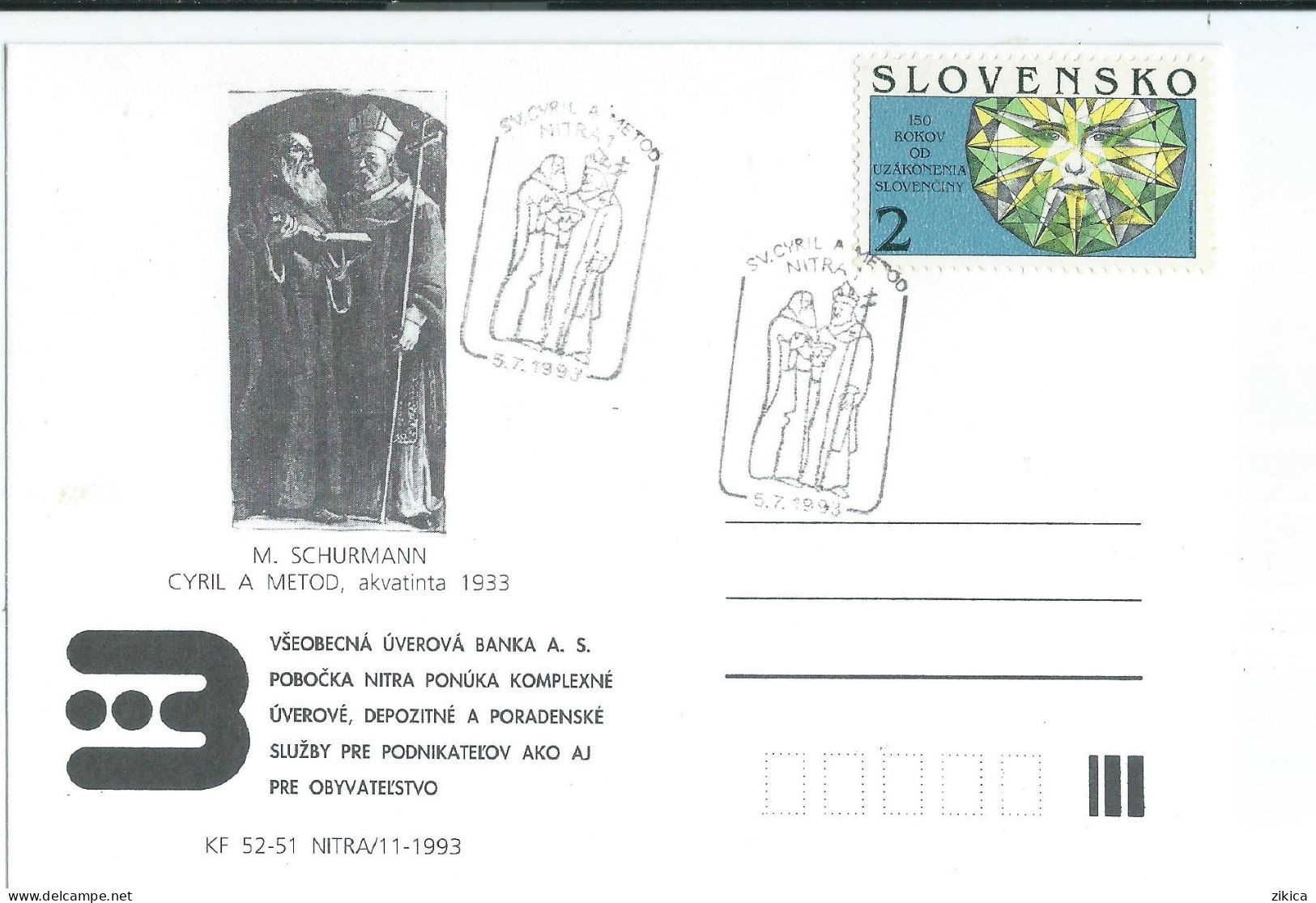 Slovakia Postcard Nitra 1993 - Cyril And Methodius - Briefe U. Dokumente