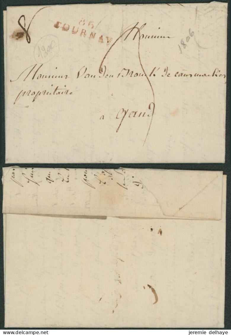 LAC Datée De Tournay (1806) + Obl Linéaire 86 / TOURNAY (rouge) > Gand, Port "3" - 1794-1814 (Période Française)