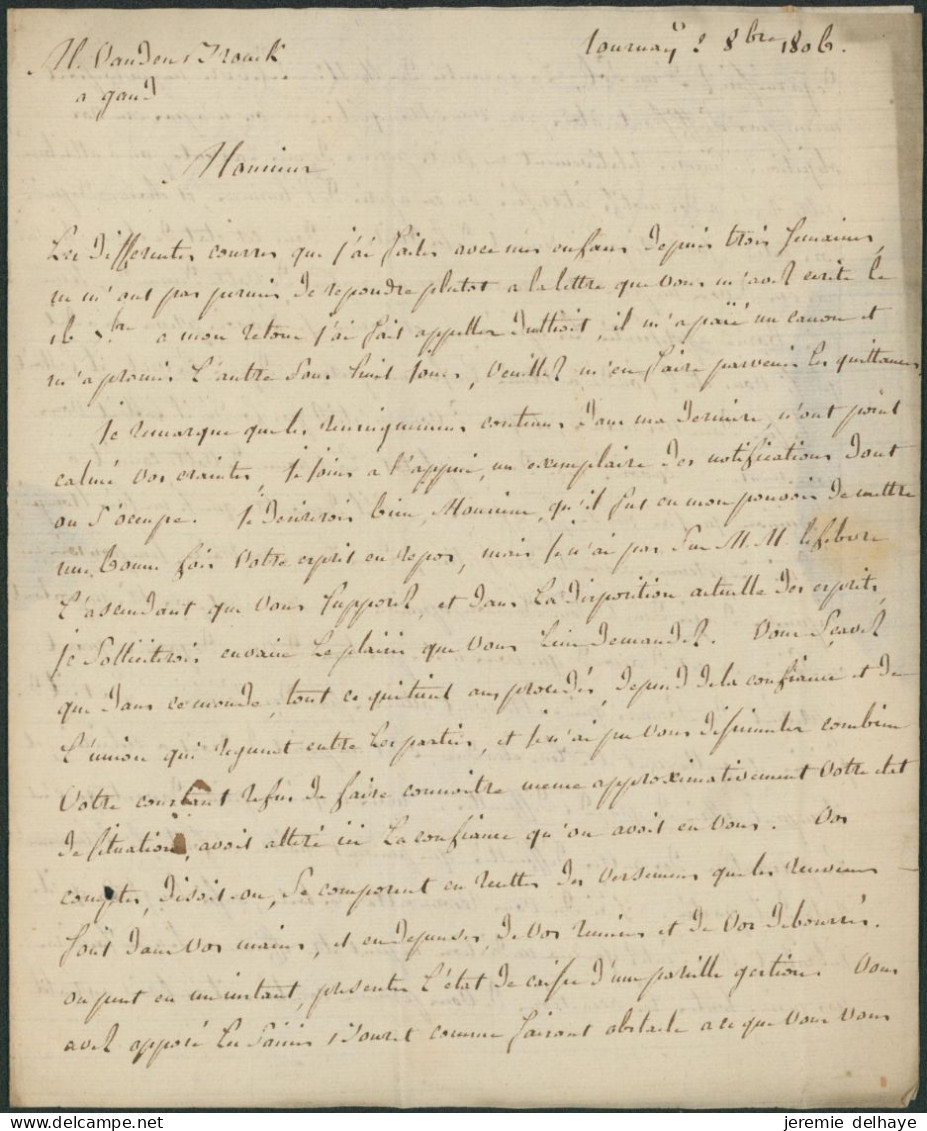 LAC Datée De Tournay (1806) + Obl Linéaire 86 / TOURNAY (rouge) > Gand, Port "3" - 1794-1814 (Période Française)