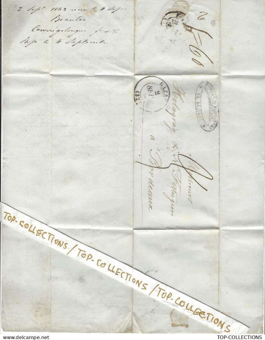 1843  LETTRE FORGES & FONDERIES de Beaulac  Gironde Courregelongue Frères Cachet Bazas pour Holagray Festugière Bordeaux