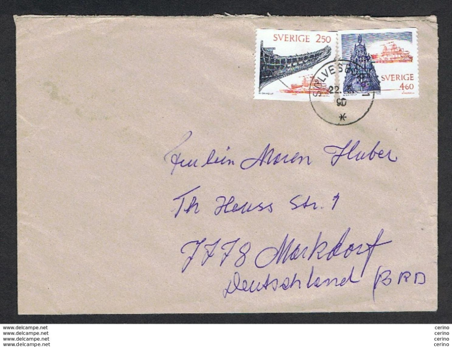 SWEDEN: 1990 COVERT WITH COMPLET  SET 2 VAL. (1589 /1590) - TO GERMANY - Brieven En Documenten