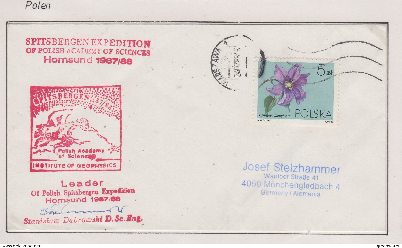 Greenland Spitsbergen Expedition Of Polish Academy Of Sciences Signature Leader Ca Warszawa 24.07.1988  (TI165A) - Arctische Expedities