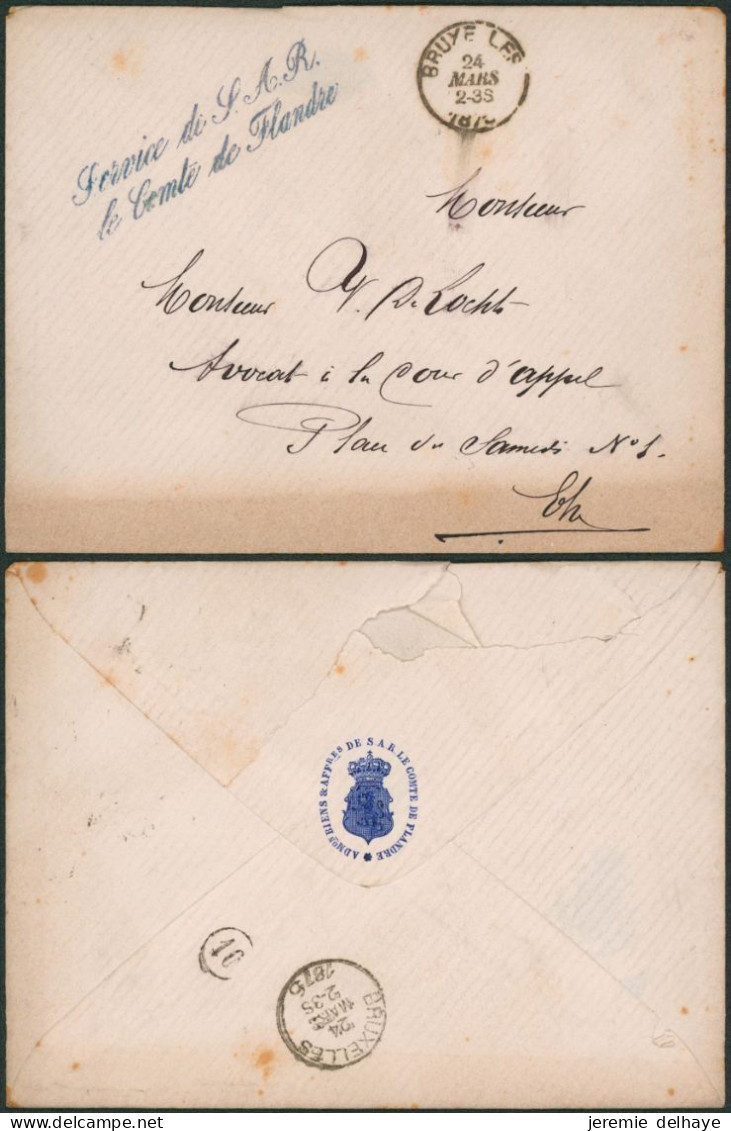 Lettre En Franchise "Service De S.A.R. / Le Comte De Flandre" (Bruxelles 1876) > La Ville / écusson - Zonder Portkosten