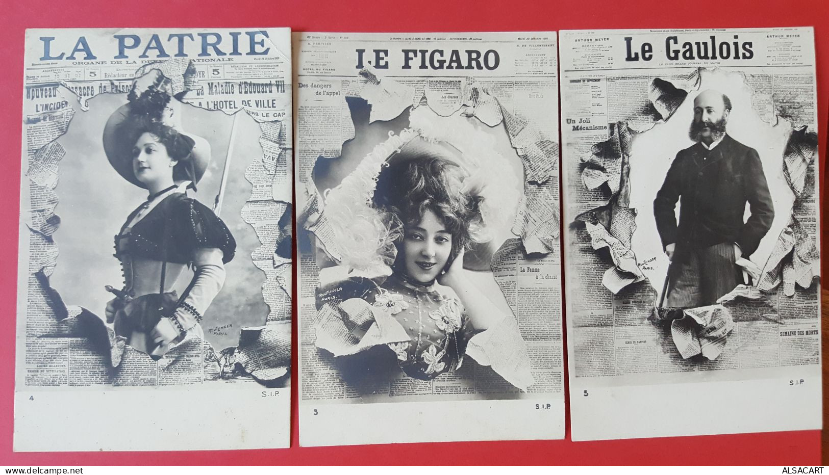 7 Cartes Reutlinger Affiches De Journal , La République,le Temps,la Patrie,le Figaro Etc - Unclassified