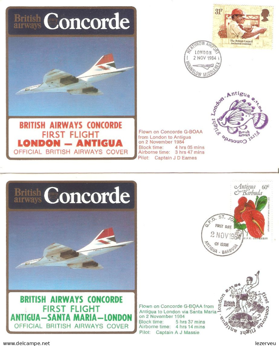 CONCORDE PREMIER 1er VOL FIRST FLIGHT BRITISH AIRWAYS LONDON Antigua SANTA MARIA LONDON  1984 - Autres & Non Classés