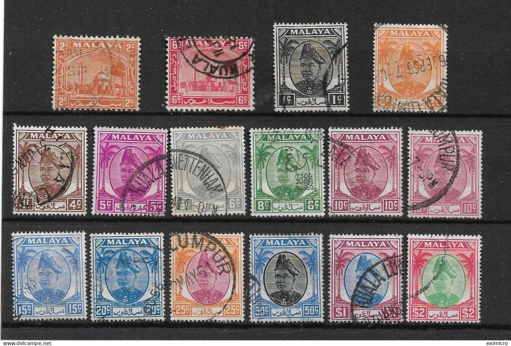 MALAYA - SELANGOR 1941 - 1953 FINE USED SELECTION Cat £10.50 - Selangor