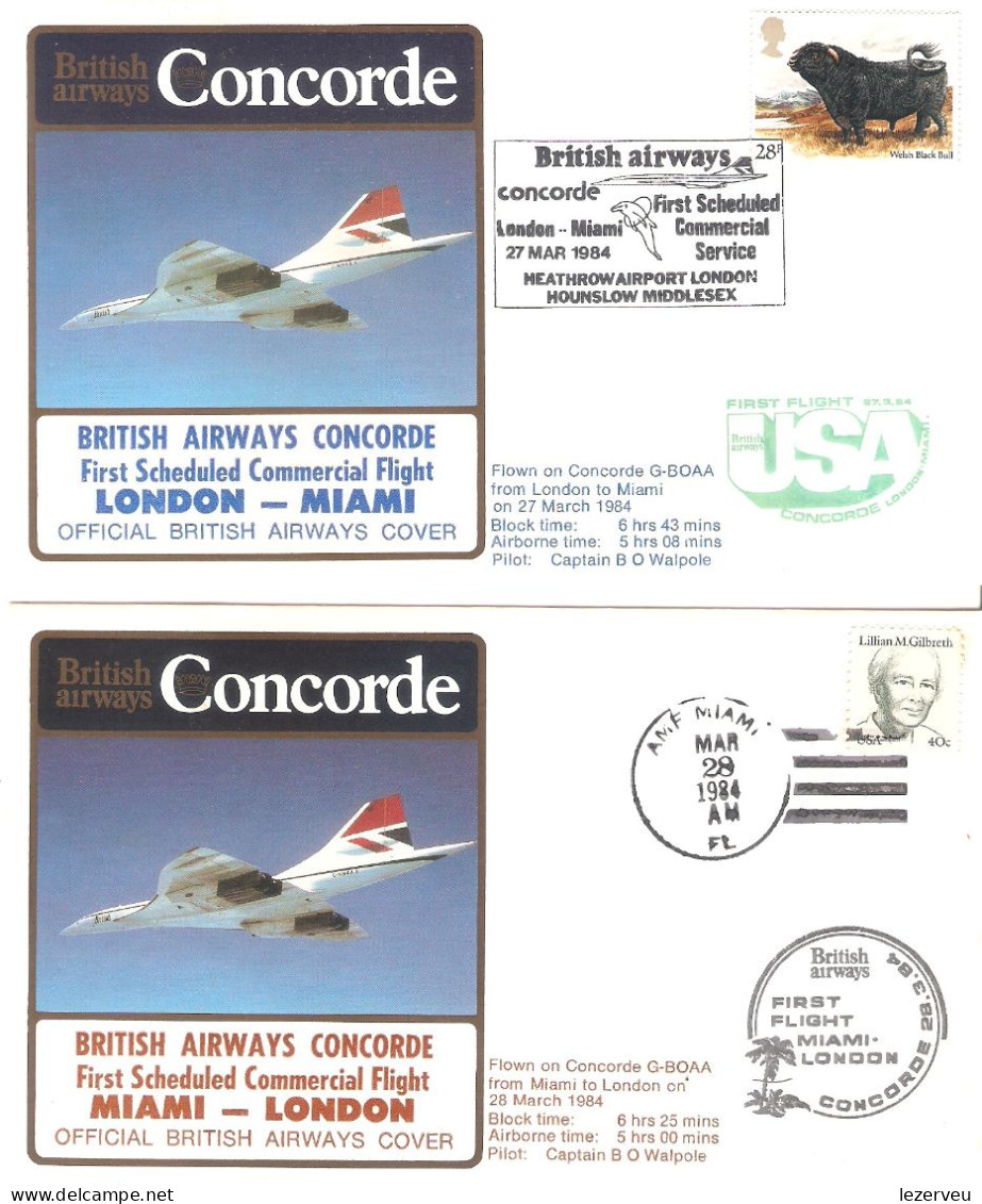 CONCORDE PREMIER 1er VOL FIRST FLIGHT BRITISH AIRWAYS LONDON MIAMI  LONDON  1984 - Sonstige & Ohne Zuordnung