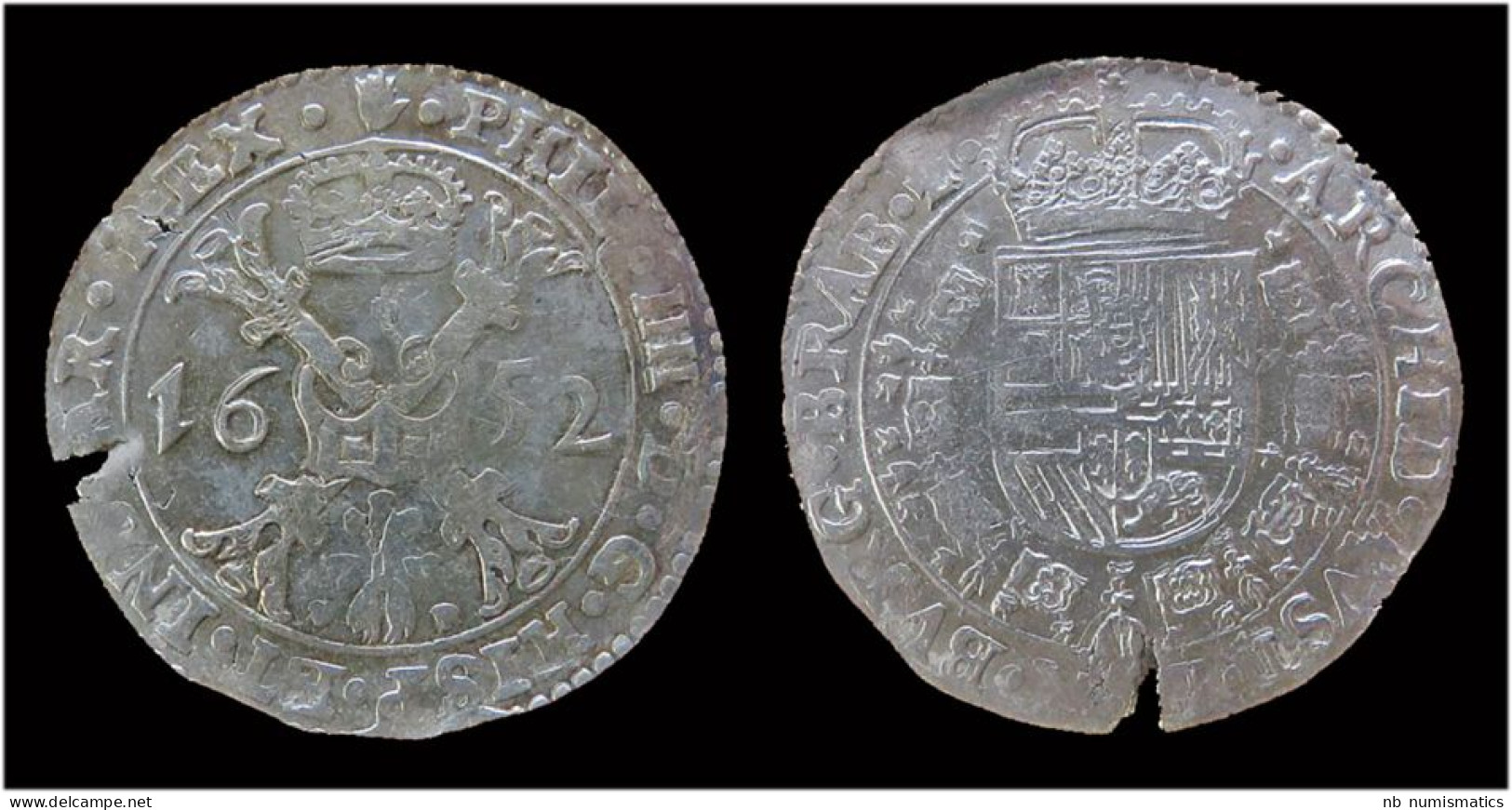 Southern Netherlands Brabant Philips IV Patagon 1652 - 1556-1713 Pays-Bas Espagols