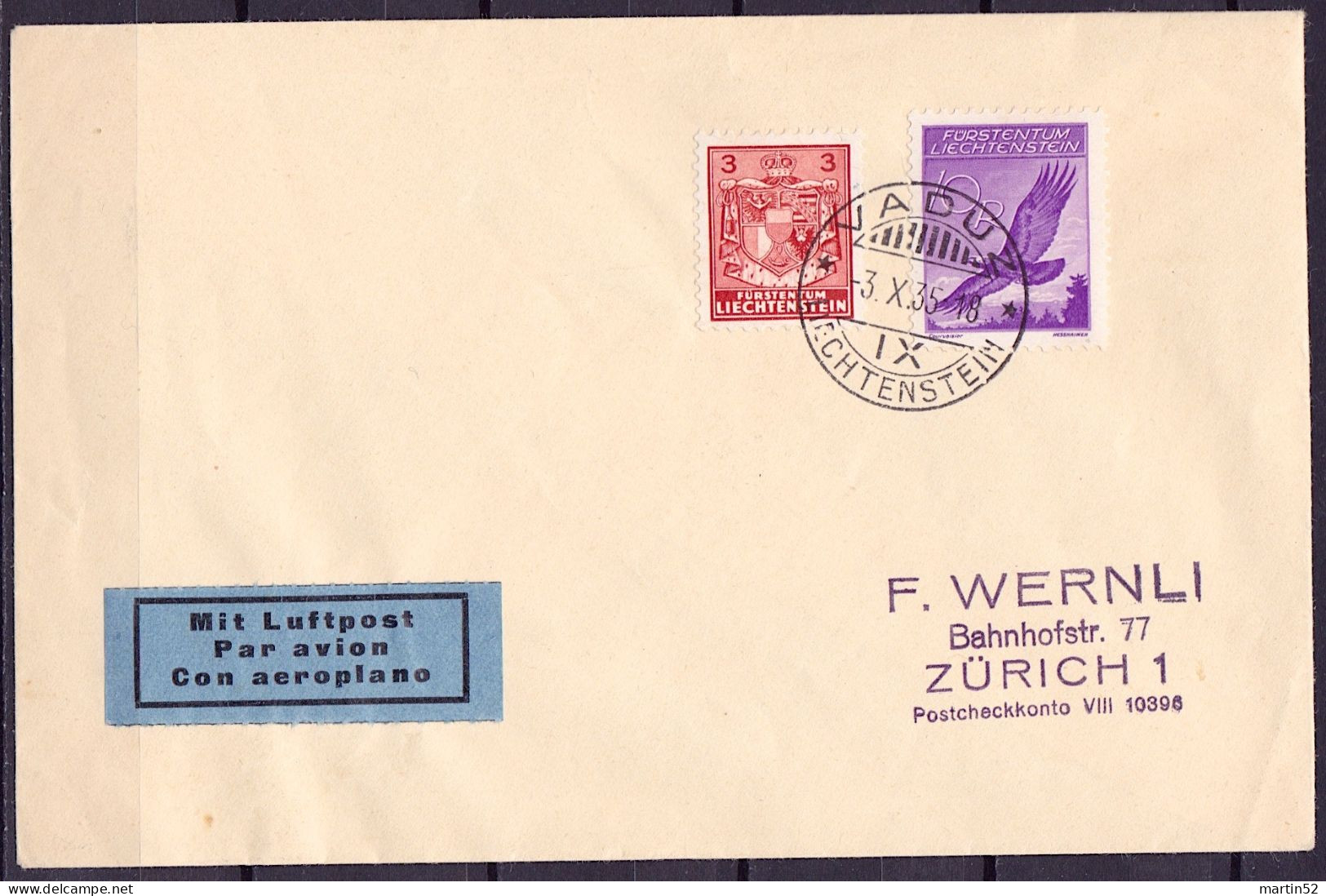 Liechtenstein 1935: Adler Aigle Eagle Zu Flug 9+106 Mi 126+143 Yv 117+PA9 Mit Stempel VADUZ 3.X.35 (Zu CHF 35.00) - Air Post