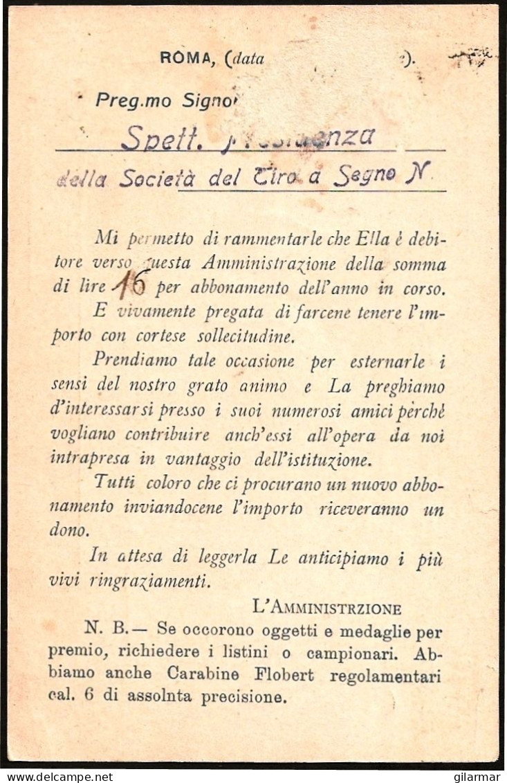 SHOOTING - ITALIA - TIRATORE ITALIANO - CARTOLINA 2° TIPO (1920/1925) - M - Tiro (armi)