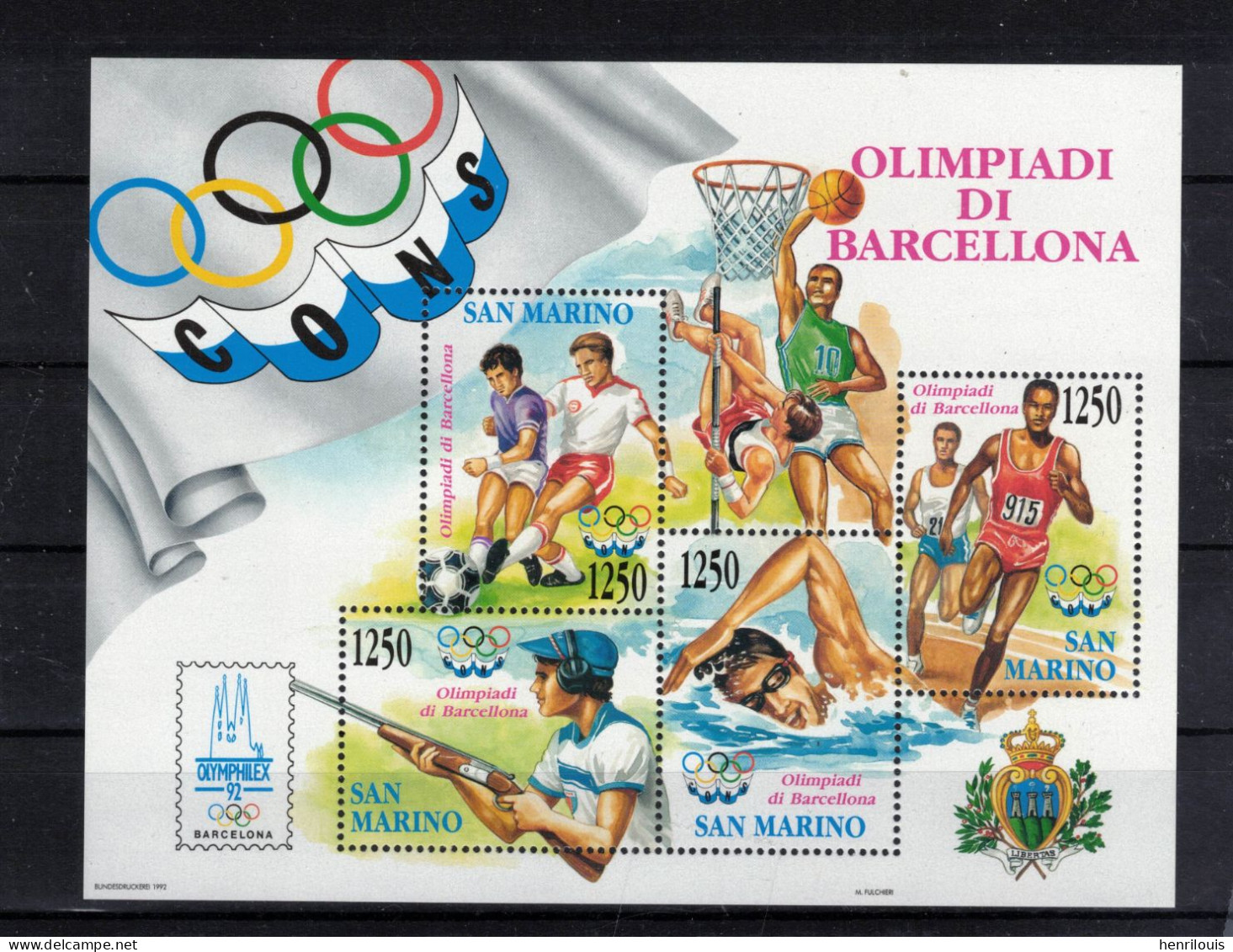 SAINT MARIN   Timbres  Neufs **   De 1992  ( Ref 7392) Sport -Jeux Olympiques - Barcelone - Hojas Bloque