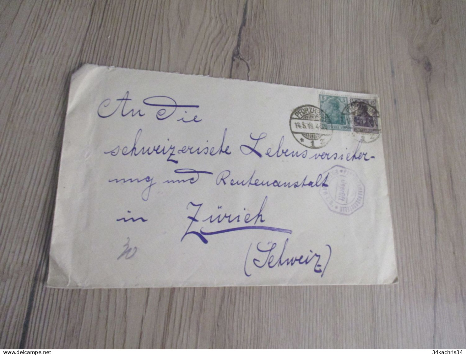 Lettre Allemagne Deutschland  Pour Zurich Suisse Cachet 1916 2 TP Anciens Pforzheim - Covers & Documents