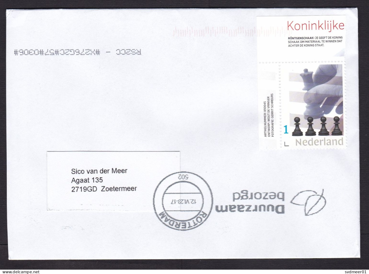 Netherlands: Cover, 2023, 1 Stamp + Tab, Chess, Cancel Placement Problem (traces Of Use) - Briefe U. Dokumente