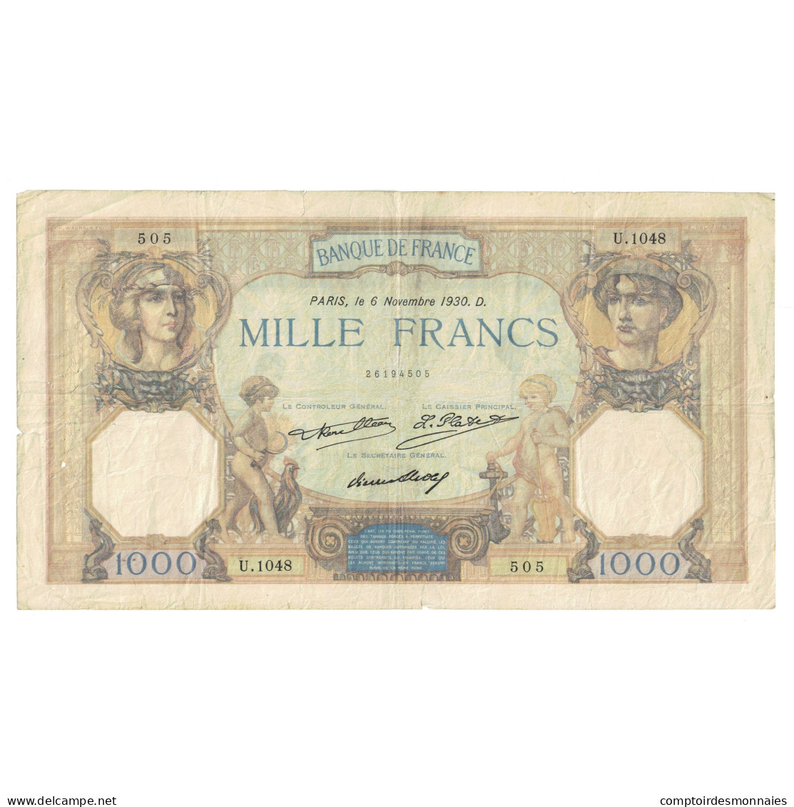 France, 1000 Francs, Cérès Et Mercure, 1930, U.1048 505, TB+, Fayette:37.05 - 1 000 F 1927-1940 ''Cérès E Mercure''