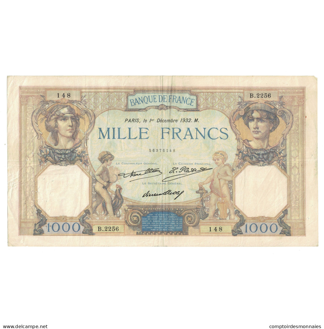 France, 1000 Francs, Cérès Et Mercure, 1932, B.2256 148, TTB, Fayette:37.7 - 1 000 F 1927-1940 ''Cérès Et Mercure''