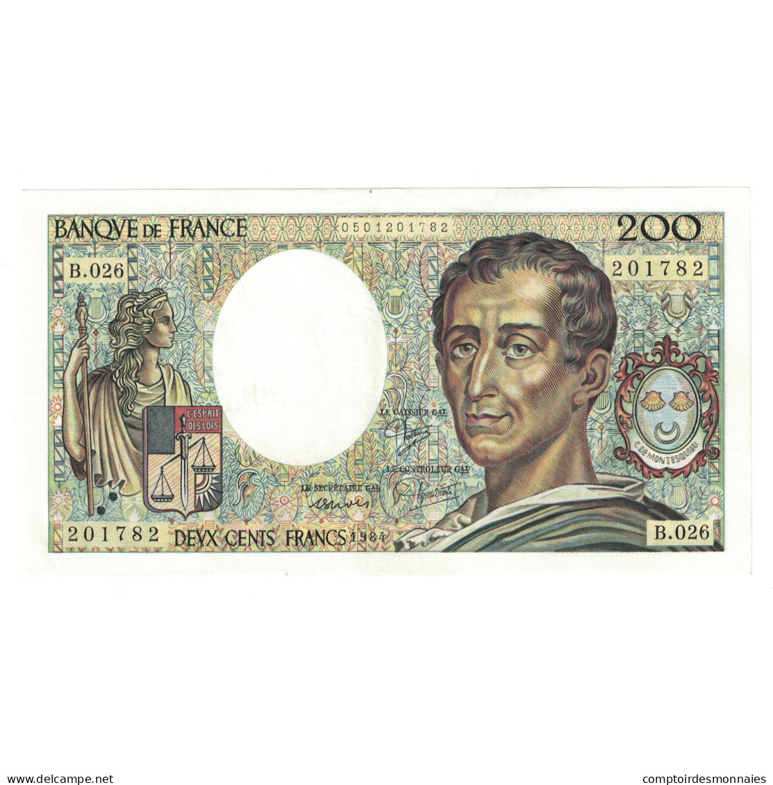 France, 200 Francs, Montesquieu, 1984, B.026 201782, SUP, Fayette:70.4, KM:155a - 200 F 1981-1994 ''Montesquieu''