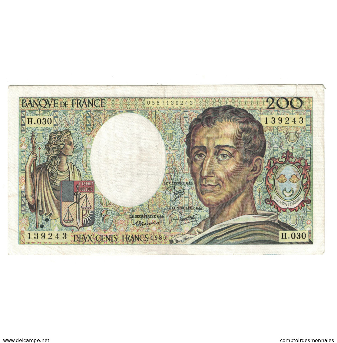 France, 200 Francs, Montesquieu, 1985, H.030 139243, TTB, Fayette:70.5, KM:155a - 200 F 1981-1994 ''Montesquieu''