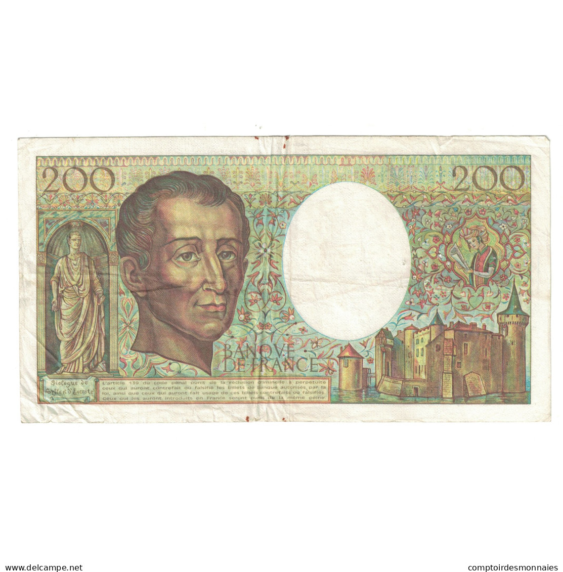 France, 200 Francs, Montesquieu, 1984, N.022 957991, TB, Fayette:70.4, KM:155a - 200 F 1981-1994 ''Montesquieu''