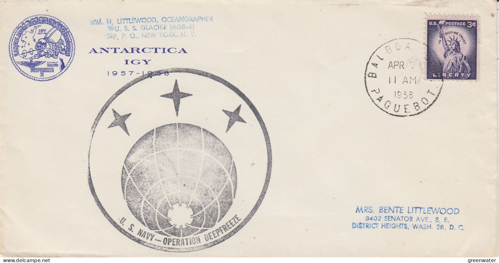 USA IGY Operation Deepfreeze Ca Balboa APR 2 1958 (UA156) - Año Geofísico Internacional