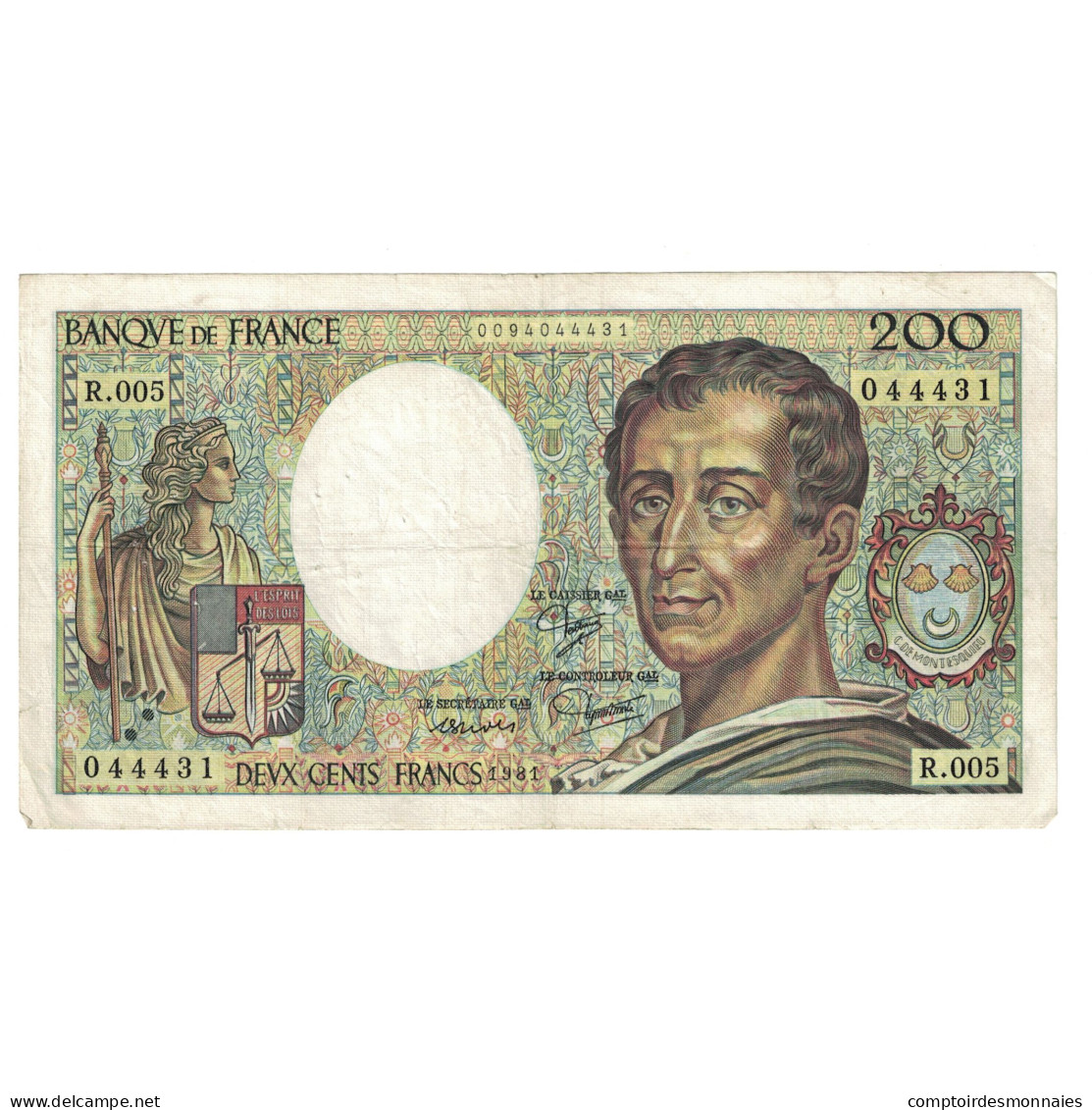 France, 200 Francs, Montesquieu, 1981, R.005 044431, TB+, Fayette:70.1, KM:155a - 200 F 1981-1994 ''Montesquieu''