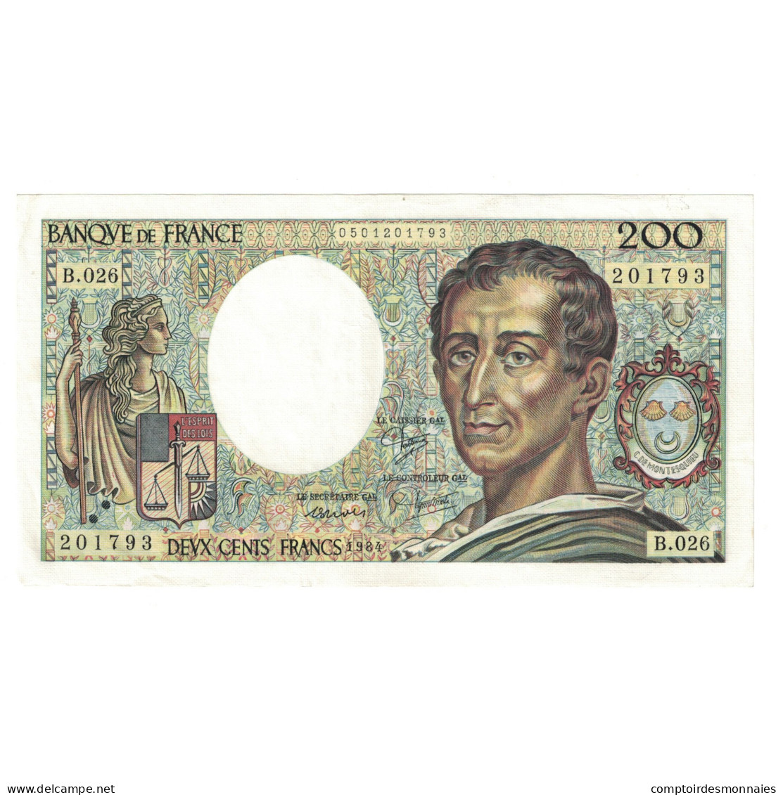 France, 200 Francs, Montesquieu, 1984, B.026 201793, TTB, Fayette:70.4, KM:155a - 200 F 1981-1994 ''Montesquieu''