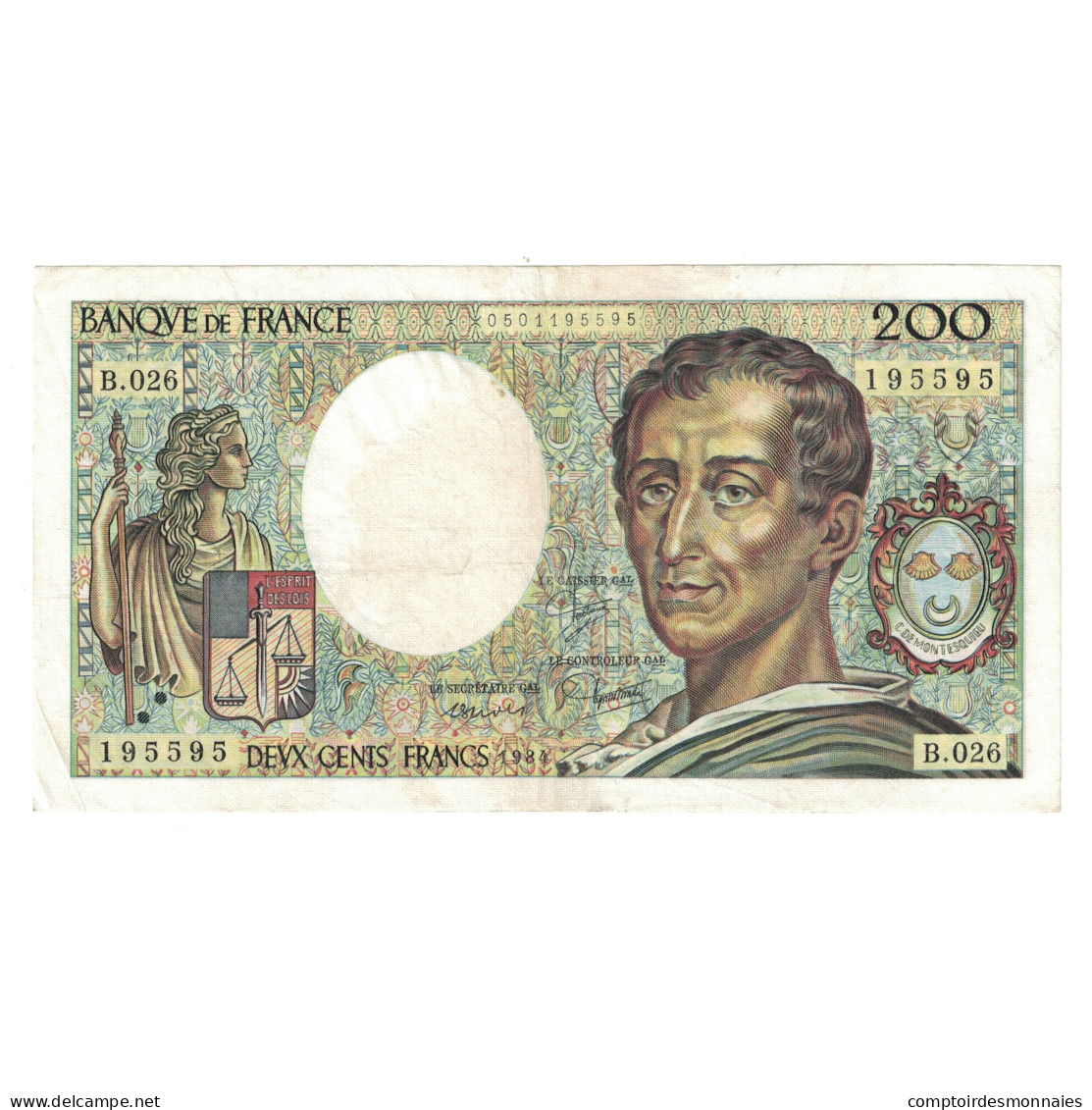 France, 200 Francs, Montesquieu, 1984, B.026 195595, TTB, Fayette:70.4, KM:155a - 200 F 1981-1994 ''Montesquieu''