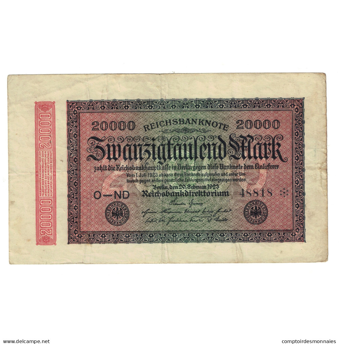 Billet, Allemagne, 20,000 Mark, 1923, 1923-02-20, KM:85d, TB+ - 20.000 Mark