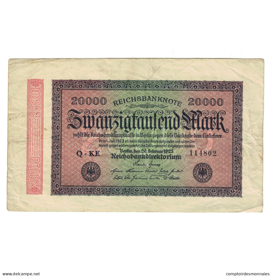 Billet, Allemagne, 20,000 Mark, 1923, 1923-02-20, KM:85d, TB - 20000 Mark