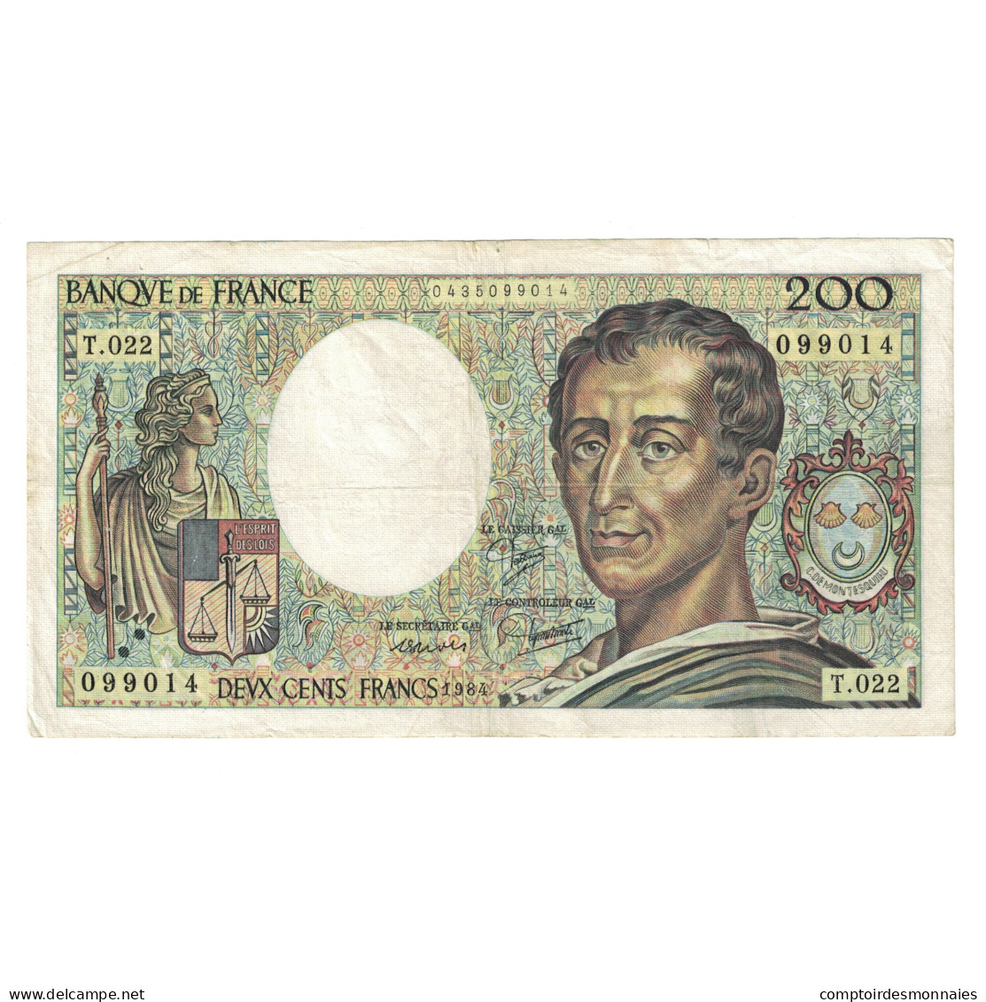 France, 200 Francs, Montesquieu, 1984, T.022 099014, TB+, Fayette:70.4, KM:155a - 200 F 1981-1994 ''Montesquieu''