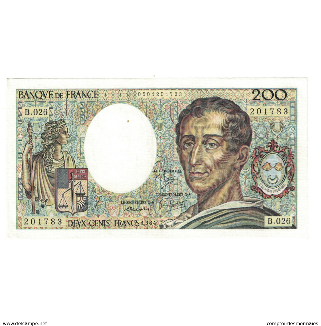 France, 200 Francs, Montesquieu, 1984, B.026 201783, SUP, Fayette:70.4, KM:155a - 200 F 1981-1994 ''Montesquieu''