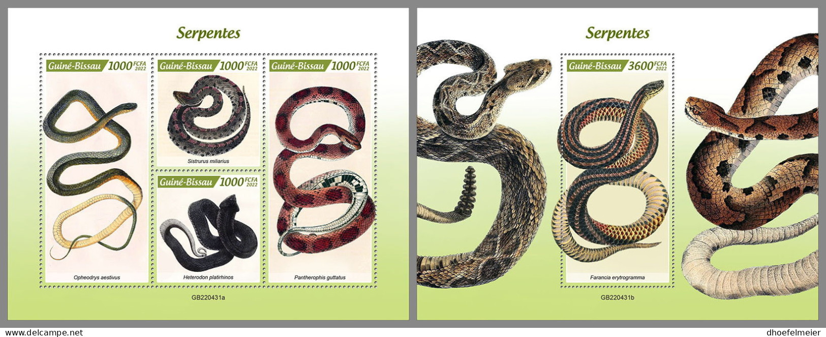 GUINEA BISSAU 2022 MNH Snakes Schlangen Serpents M/S+S/S - OFFICIAL ISSUE - DHQ2324 - Serpents