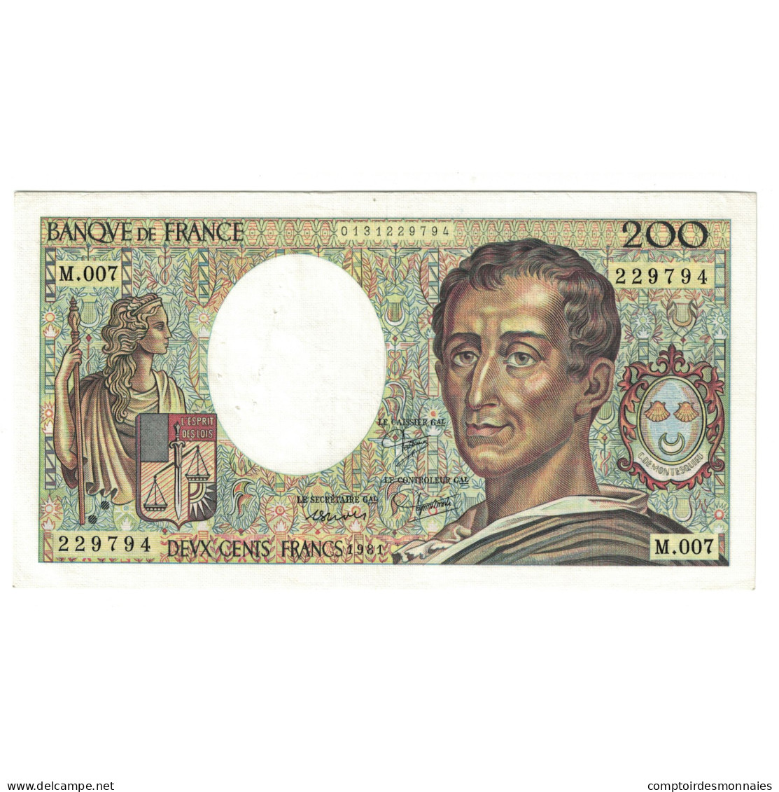 France, 200 Francs, Montesquieu, 1981, M.007 229794, SUP, Fayette:70.1, KM:155a - 200 F 1981-1994 ''Montesquieu''