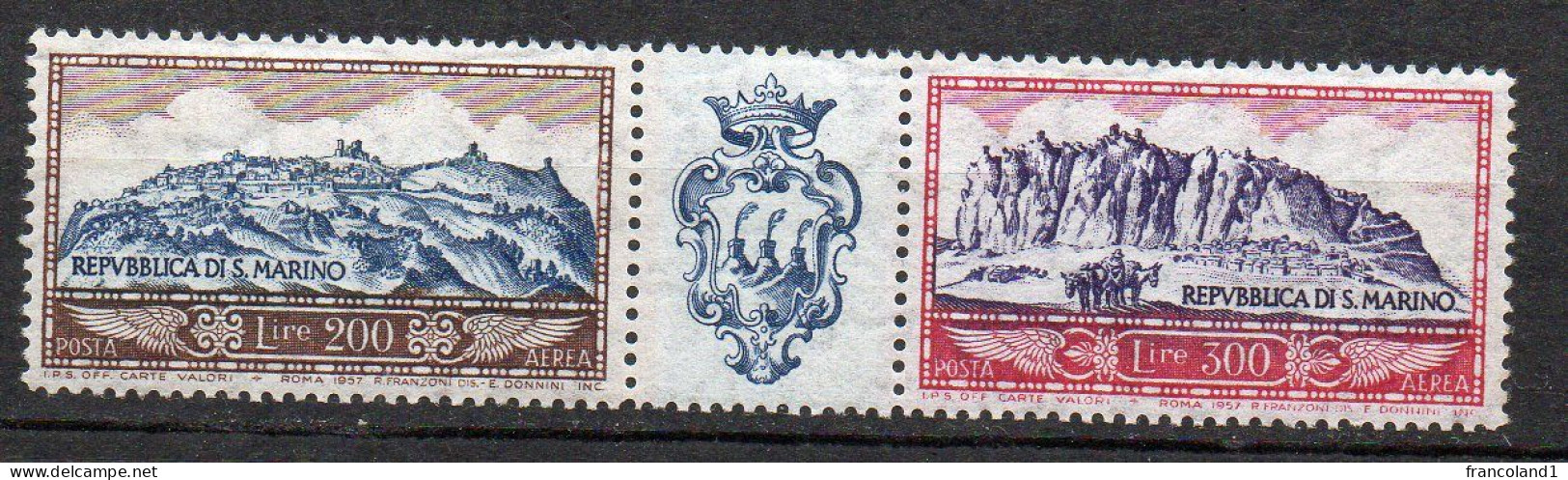 1958 San Marino Aerea 119-20 Monte Titano Trittico Integro MNH** - Luftpost