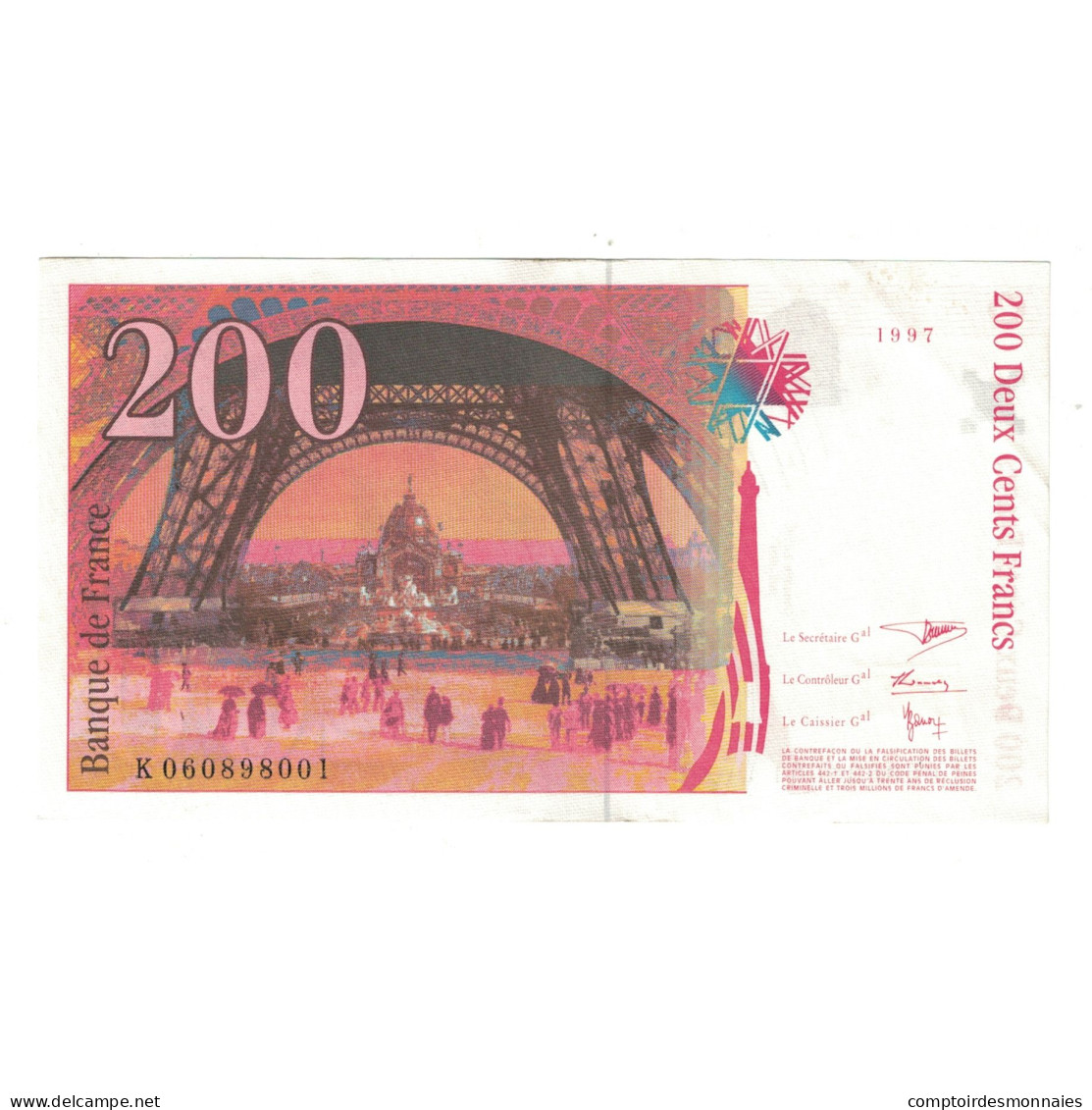 France, 200 Francs, Eiffel, 1997, K 060898001, TTB+, Fayette:75.4b, KM:159b - 200 F 1981-1994 ''Montesquieu''