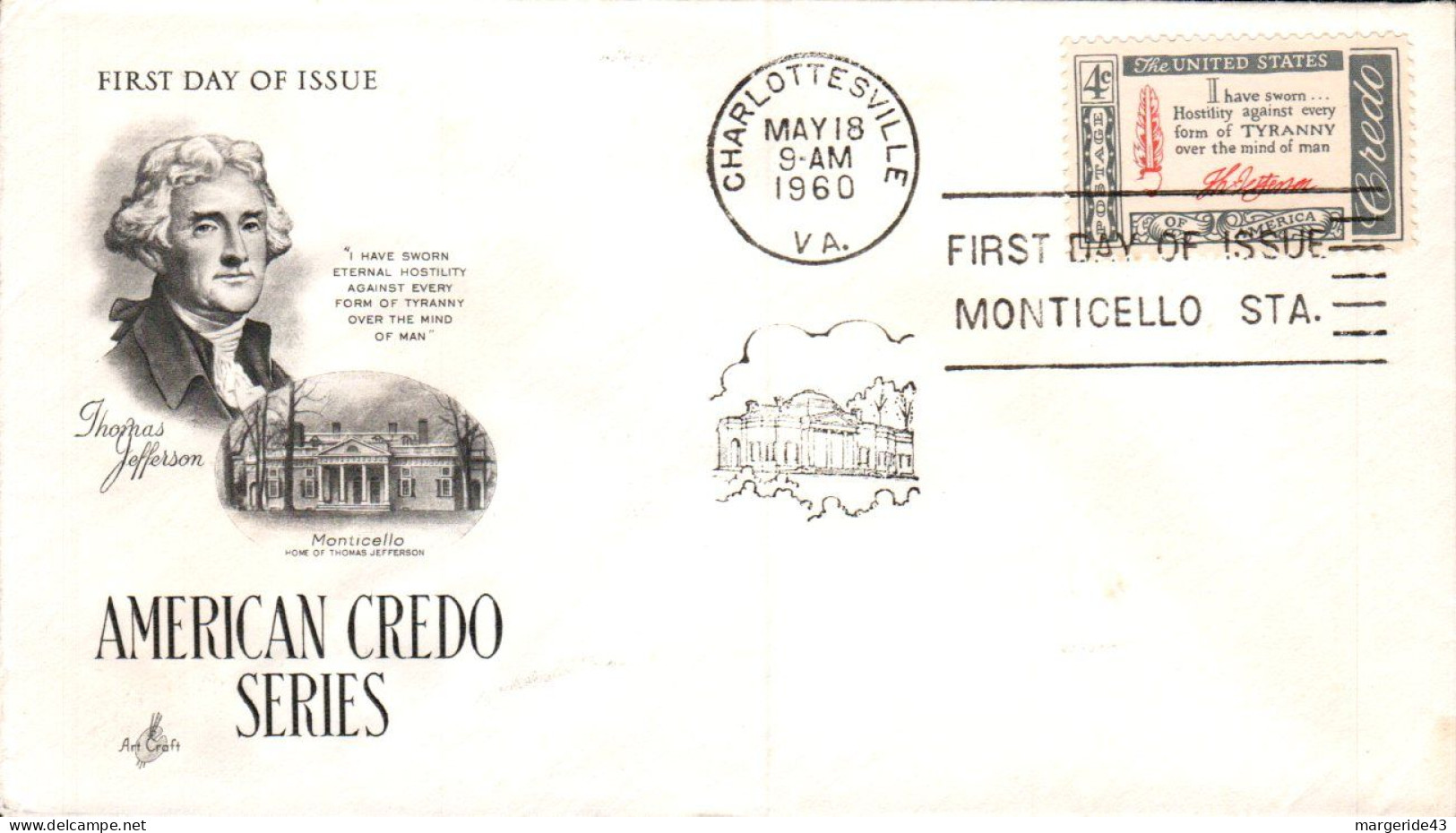 USA ETATS UNIS FDC 1960 AMERICAN CREDO - 1951-1960