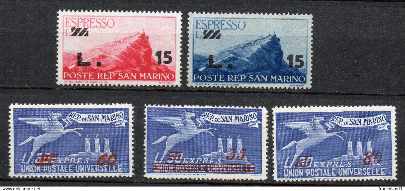 1947 S. Marino - Espressi 16 - 20 Integri MNH** Serie Completa - Timbres Express