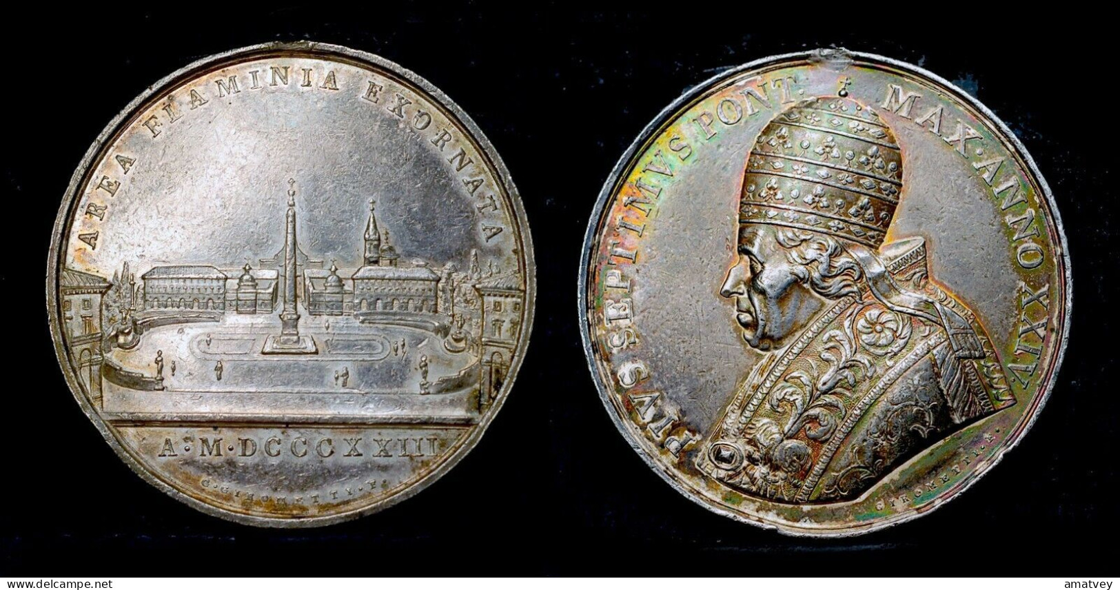 Papal States, Silver Medal 1823 ANNO XXIV Pope Pius VII..Free Shipping - Monarquía/ Nobleza