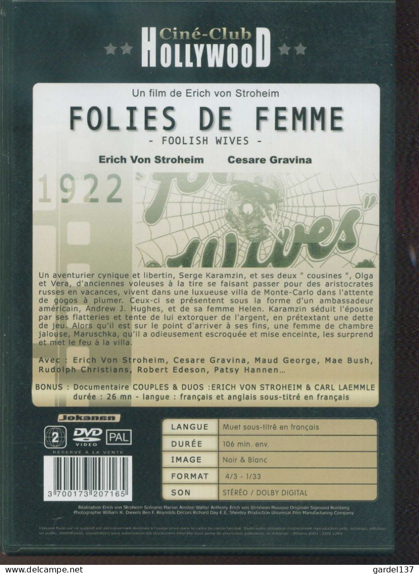 DVD Ciné-Club Hollywood : Folies De Femmes D'Erich Von Stroheim - Collections, Lots & Séries