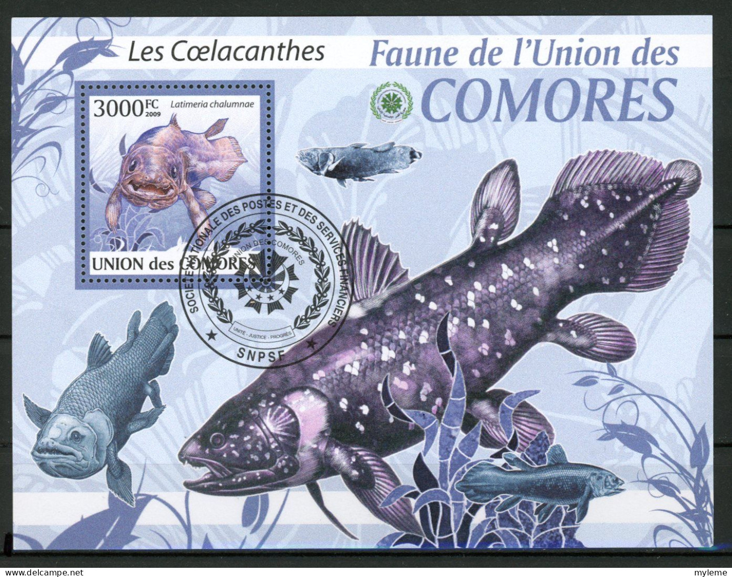 AR2-20 Comores Bloc N° 201 Oblitéré Les Coelacanthes Poissons à 10 % De La Cote   A Saisir !!! - Comores (1975-...)