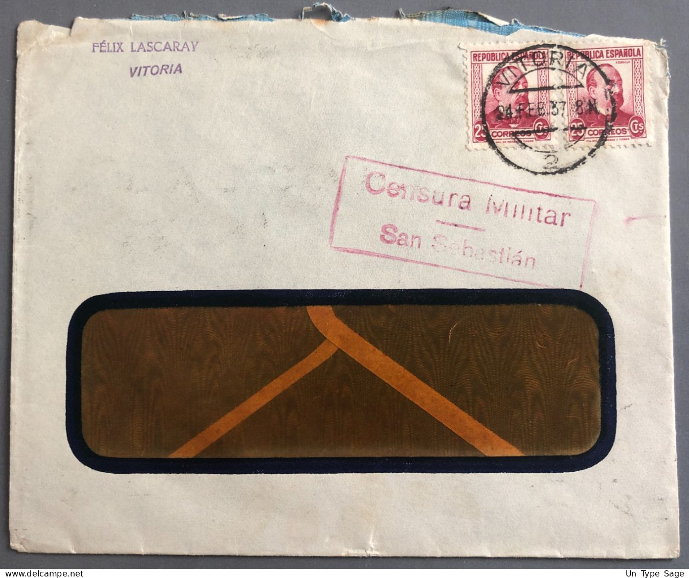Espagne, Divers Sur Enveloppe De Vitoria 24.2.1937 + Censure San Sebastian - (W1181) - Briefe U. Dokumente