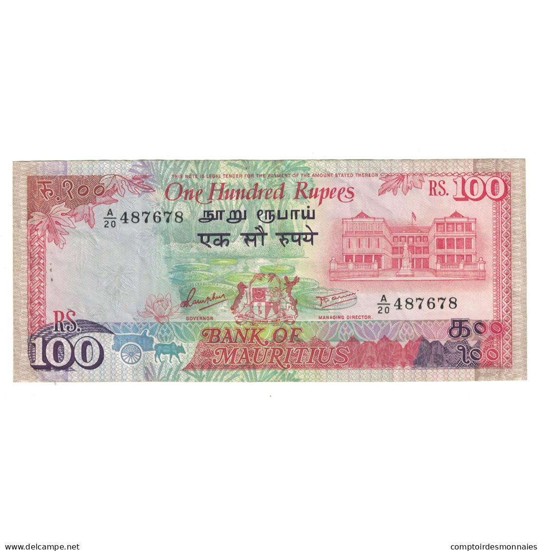 Billet, Maurice, 100 Rupees, KM:38, TTB - Mauricio