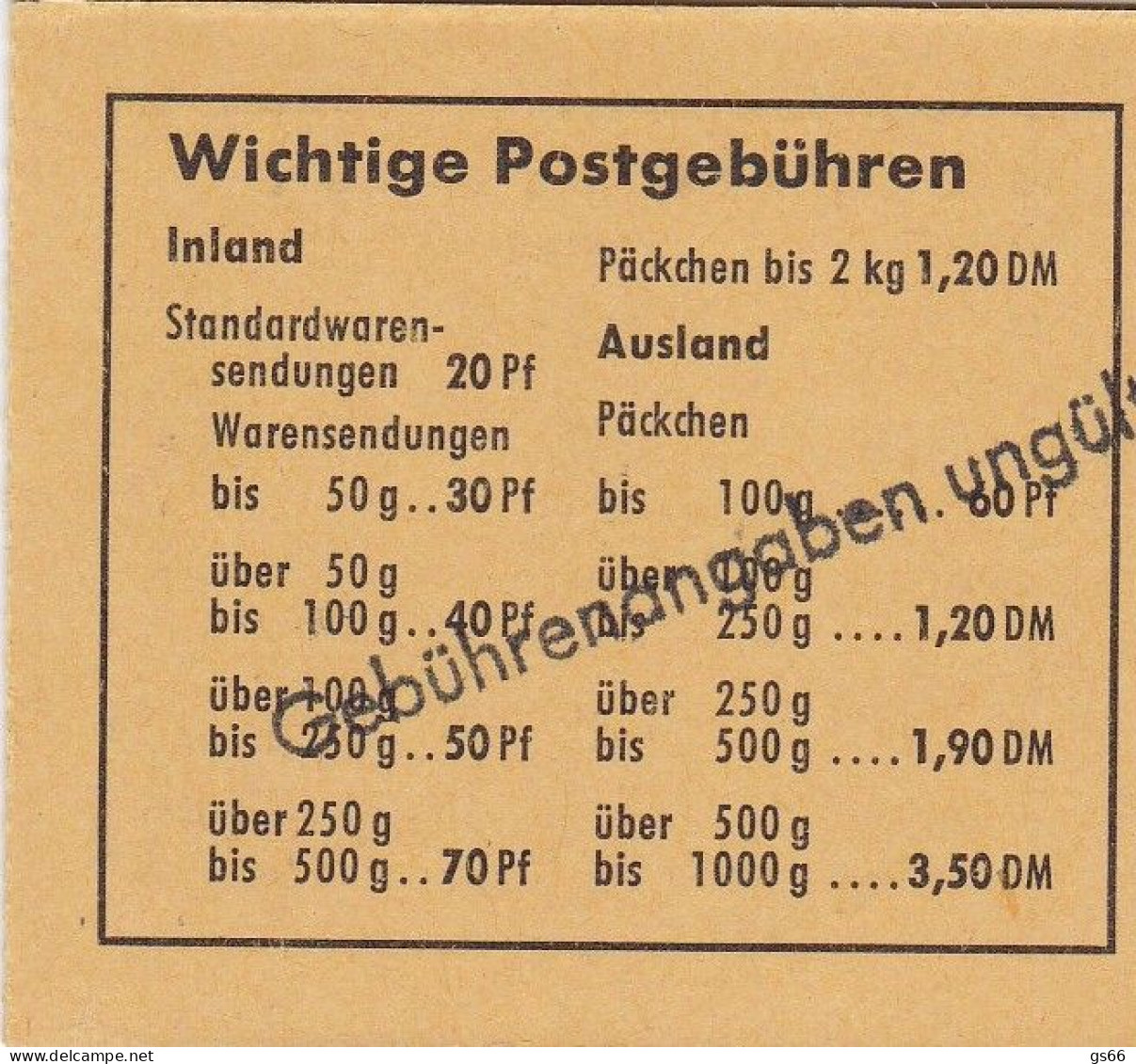 Bund , 1968, MH 14 G,  Mit Handstempel Gebührenangaben Ungültig, Schwarzerr 1 Zeiler, Essen - 1951-1970