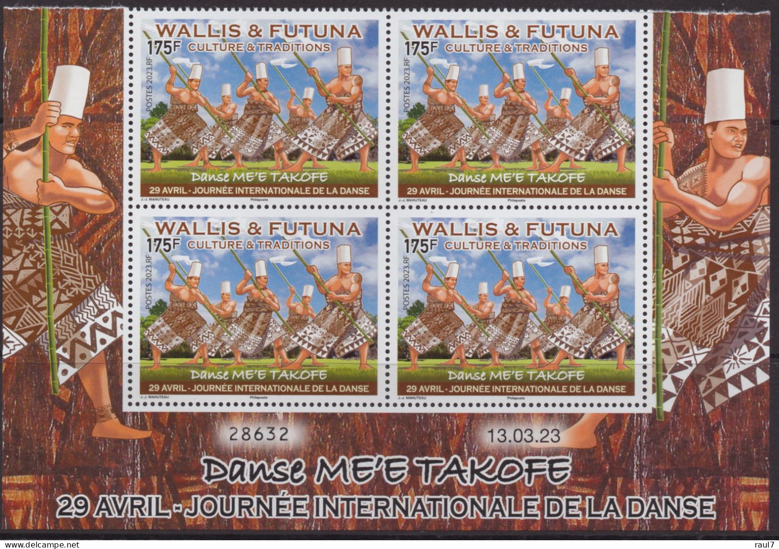 Wallis Et Futuna 2023 - Culture Et Traditions, Danse Me'e Takofe - Bloque De 4 Timbres Avec Coin Daté Neuf // Mnh - Ungebraucht