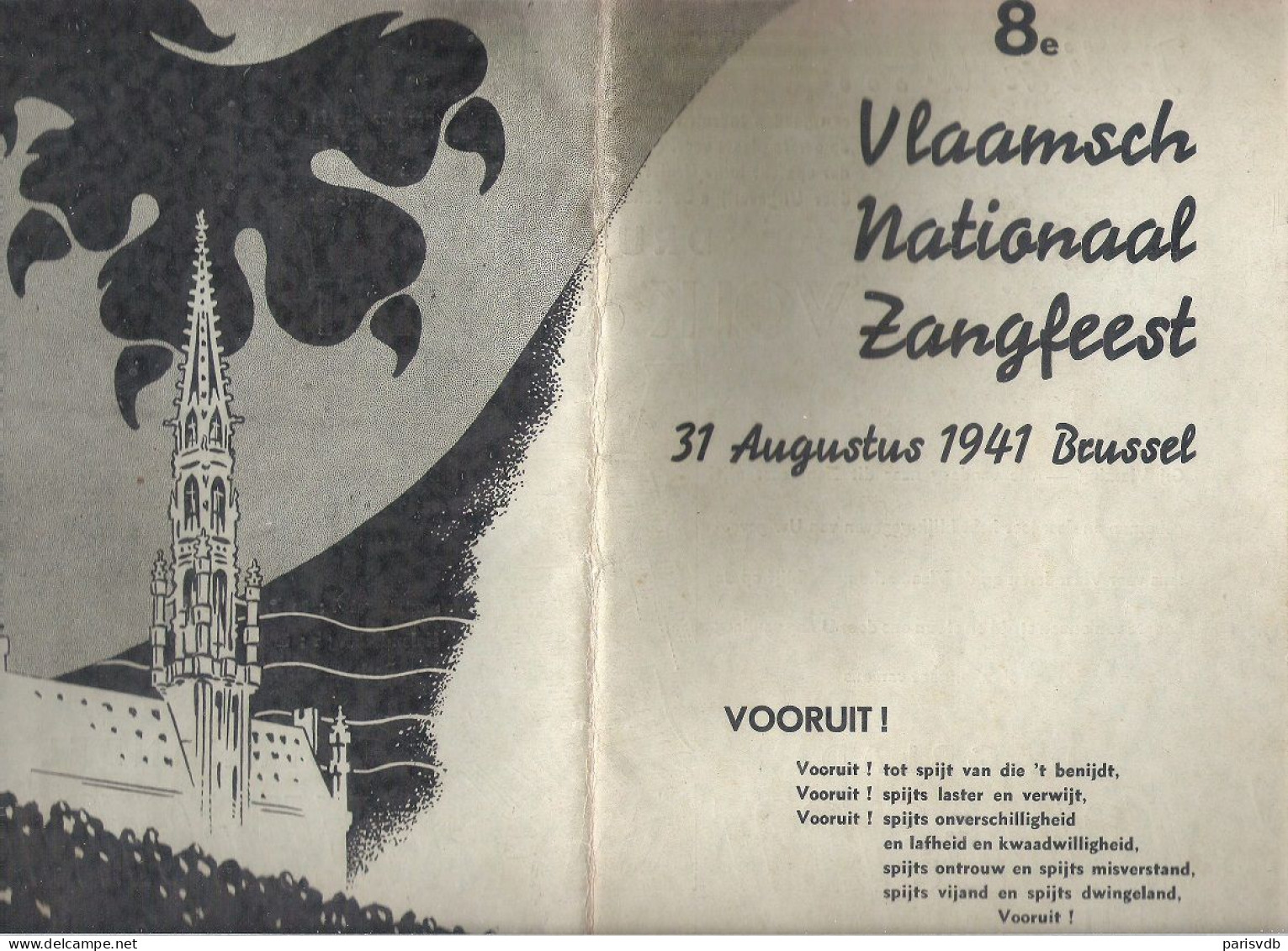 8e VLAAMSCH NATIONAAL ZANGFEEST - 31 AUGUSTUS 1941 - BRUSSEL (2 Scans) - Oud