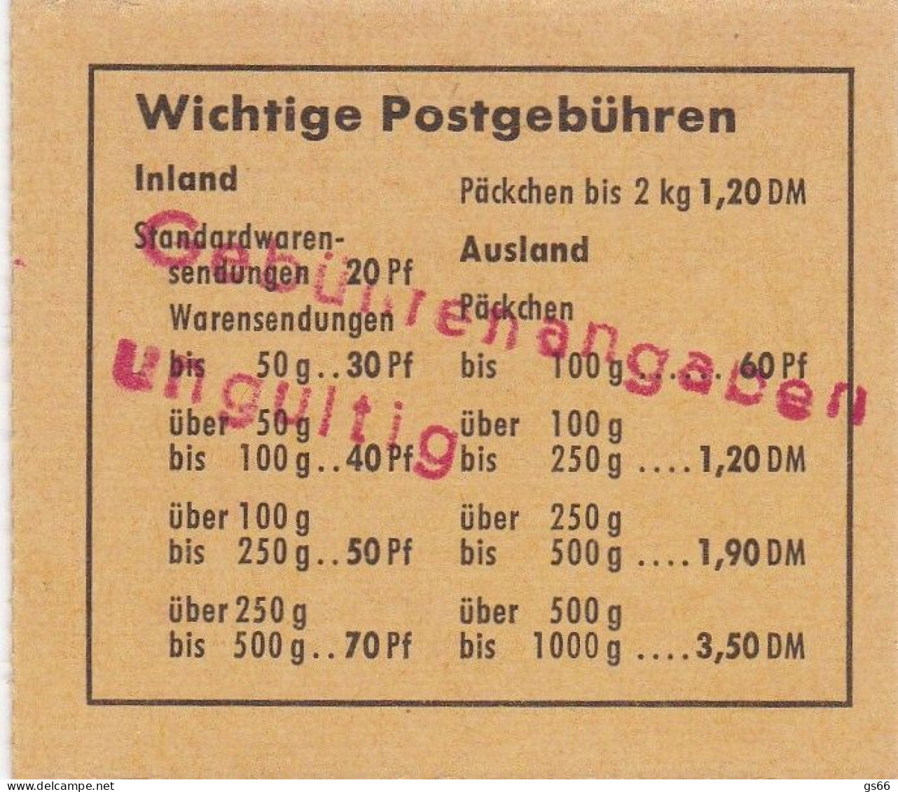 Bund , 1968, MH 14 G,  Mit Handstempel Gebührenangaben Ungültig, Roter 2 Zeiler, Köln - 1951-1970