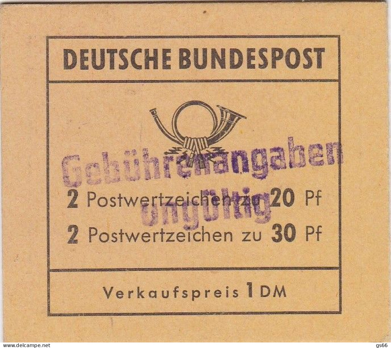 Bund , 1968, MH 14 G,  Mit Handstempel Gebührenangaben Ungültig, Violetter 2 Zeiler, Landau/Pfalz - 1951-1970